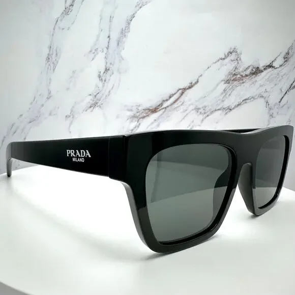 NEW PRADA Sunglasses Black Square Rectangle Gray Lens w/ Box & Case Authentic - Picture 5 of 16